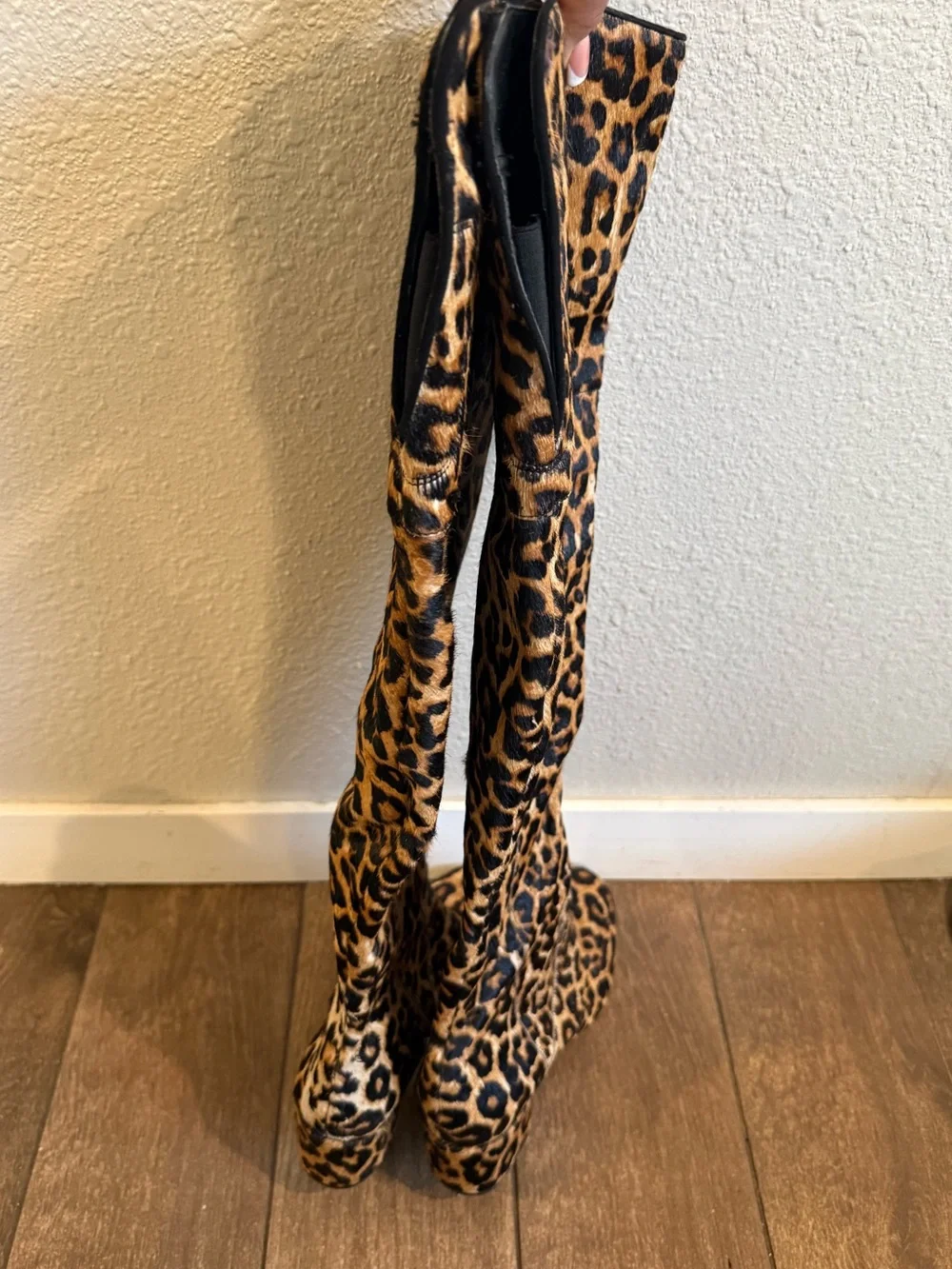 Sam Edelman Elina Leopard Calf Hair Over The Knee Boots Women’s 8.5 Block Heel